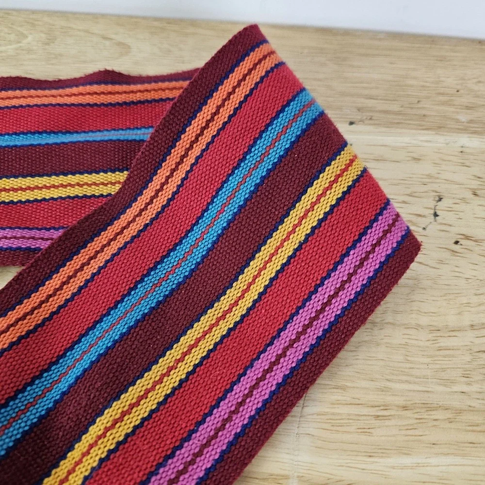 Vintage Rainbow Stripe‎ Fabric Belt Red Round Double Buckle Cotton Boho One Size